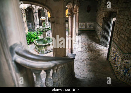 Courtyard of a gothic building in Barcelona. Casa de l'Ardiaca Barcelona - Archdeacon's House Stock Photo