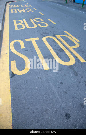 Stop Sign In Welsh Welsh language bus stop sign Llyn Peninsula, North Wales, UK Stock ...