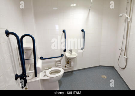 disabled toilets and washing bathrooms in a modern office building. Toilets in offices and disabled washing facilities. Workplace toilets and washing