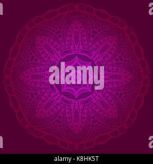 Lacy mandala in the Indian style. Bohemian ornament. Royal purple circle tracery. Unique template for design or backdrop. Stock Vector
