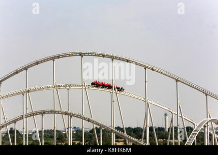Formula rossa launched roller coaster. ferrari world. ferrari experience. theme park. 2010. yas island. emirate of abu dhabi. Stock Photo