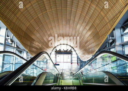 Escalators in building Stock Photo