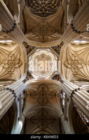 Directly below shot of Salamanca Cathedral Stock Photo