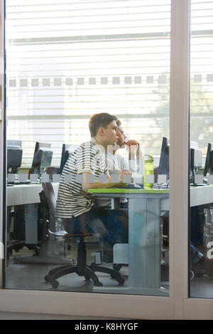 Two students in computer course learn about informatics Stock Photo