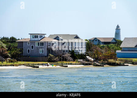 North Carolina,NC,Pamlico Sound,Outer Banks,Ocracoke Island,shore,lighthouse,houses,NC170518074 Stock Photo