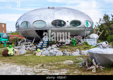 North Carolina,NC,Outer Banks,Hatteras Island,Buxton,spaceship,Frisco Futuro House,roadside attraction,NC170518150 Stock Photo