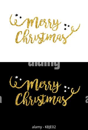 Gold merry Christmas text quote, calligraphy lettering design for holiday season made of golden glitter. Creative vintage typography font illustration Stock Vector