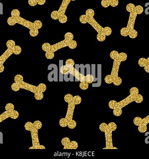 Gold bone seamless pattern, dog pet food background in luxury golden glitter style. Ideal for doggy product. EPS10 vector. Stock Vector