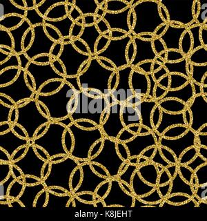 Golden ring seamless pattern, abstract geometry shape background made of gold glitter circles. EPS10 vector. Stock Vector