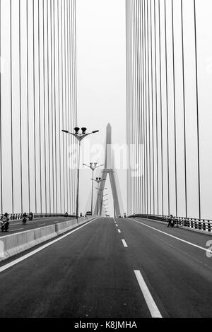 Black and white image of the amazing Can Tho bridge across the Hau River Stock Photo