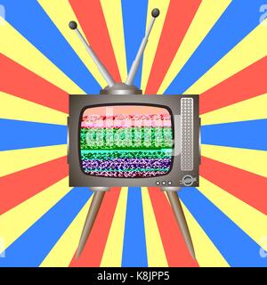 Old Broken Television. Glitch on Retro TV Screen Stock Vector