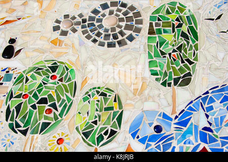 Mosaic on the wall made of broken colored tiles Stock Photo - Alamy