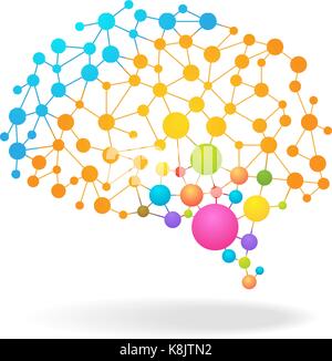 Digital concept of colorful brain mapping with dots, circles and lines. Vector illustration Stock Vector