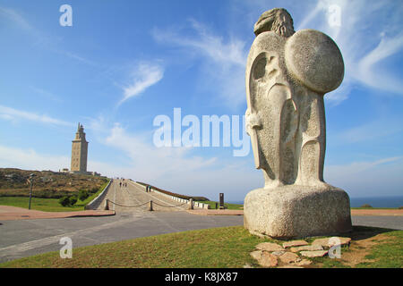 Statue of Breogan, the mythical Celtic king from Galicia and mythological father of the Galician nation located near the Tower of Hercules in A Coruna Stock Photo