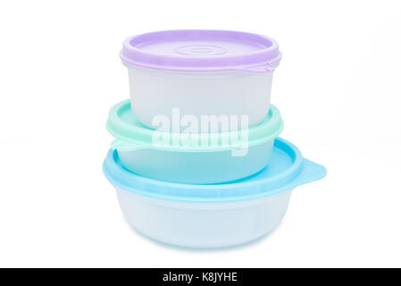 Modern plastic food containers isolated Stock Photo