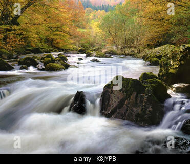 A colourful autumn view of Afon Llugwy, Betws y Coed, in Snowdonia, Wales, UK Stock Photo