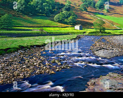 A summer view of the River Swale in the picturesque Yorkshire Dales, England. Stock Photo
