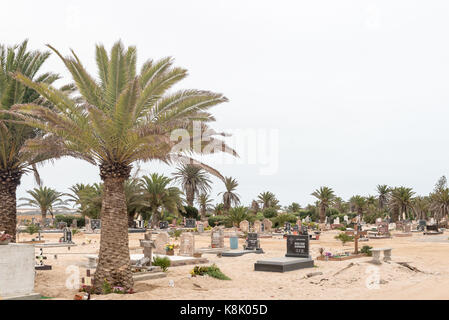 SWAKOPMUND, NAMIBIA - JUNE 30, 2017: Part of the cemetry in Swakopmund in the Namib Desert on the Atlantic Coast of Namibia. Stock Photo