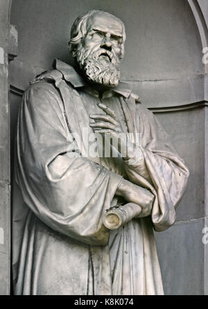 Galileo Galilei 1564 – 1642 was an Italian polymath: astronomer, physicist, engineer, philosopher, and mathematician.Statue at the Uffizi Gallery in Florence, Tuscany Italy. by Aristodemo Costoli Stock Photo