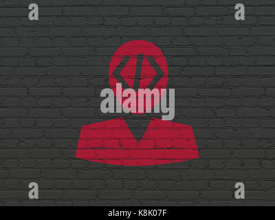 Software concept: Programmer on wall background Stock Photo - Alamy