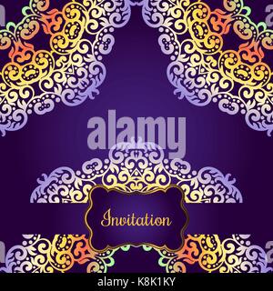 Wedding invitation, delicate swirl mandala pattern. Vector background. Card or invitation. Vintage decorative elements. Soft colorful background. Isla Stock Vector