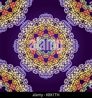 Delicate swirl mandala seamless pattern . Vector background for textile,card or invitation. Vintage decorative elements. Soft colorful background. Isl Stock Vector