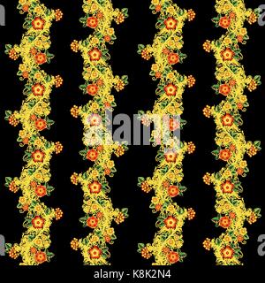 Traditional Russian vector seamless pattern in khokhloma style with flowers and berries Stock Vector