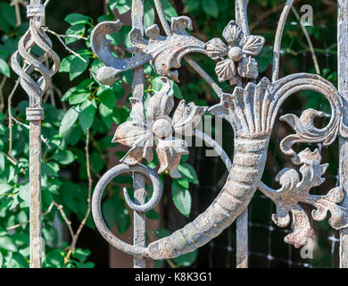 detail image of ornate iron work on a gate in the hamptons, eastern long island, ny Stock Photo