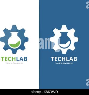 Vector of gear and bulb logo combination. Mechanic and lab symbol or icon. Unique industrial and science, laboratory logotype design template. Stock Vector