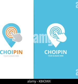 Vector of map pointer and click logo combination. GPS locator and cursor symbol or icon. Unique pin and digital logotype design template. Stock Vector