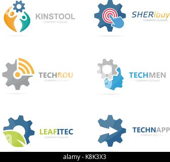 Set of gear logo combination. Mechanic and technology symbol or icon. Unique factory and industrial logotype design template. Stock Vector