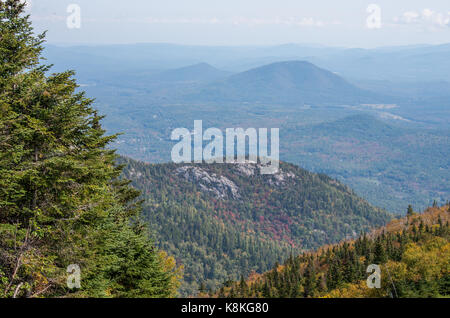 View of the mountains and valleys from the summit of Little Whiteface mountain in Wilmington NY Stock Photo