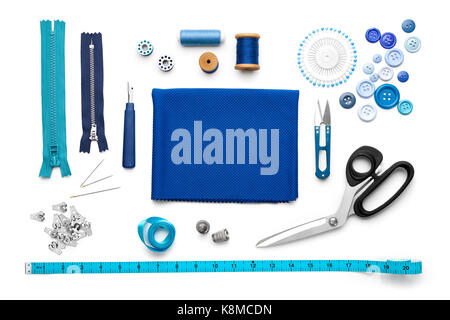 Overhead view of sewing tools and accessories Stock Photo