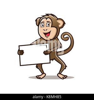 monkey holds board illustration, illustration design, isolated on white background. Stock Vector