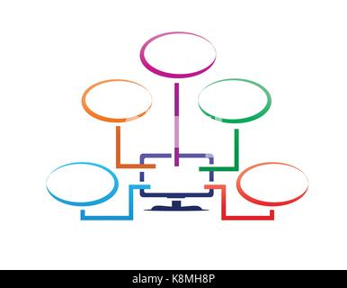 screen with colorful bubbles, screen network illustration, icon design, isolated on white background. Stock Vector