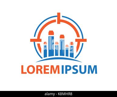 foam bullet logo with foam bullets and crosshair illustration design, isolated on white background. Stock Vector