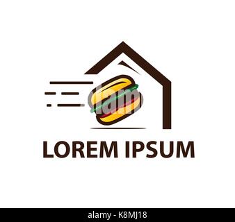 burger to your home logo, house of burger logo, icon design, isolated on white background. Stock Vector
