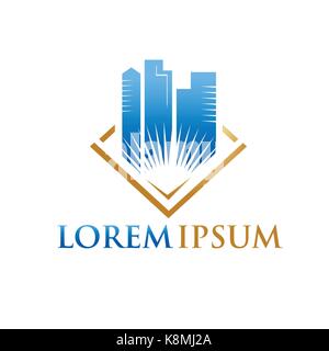 diamond city logo, buildings within a diamond shape, icon design, isolated on white background Stock Vector