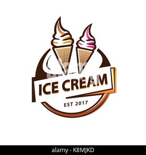 soft serve ice cream logo, circular ice cream logo, illustration design, isolated on white background. Stock Vector