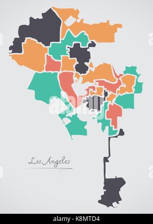 Los Angeles Map with boroughs and modern round shapes Stock Vector