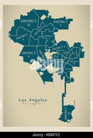 Modern City Map - Los Angeles city of the USA with boroughs and titles Stock Vector