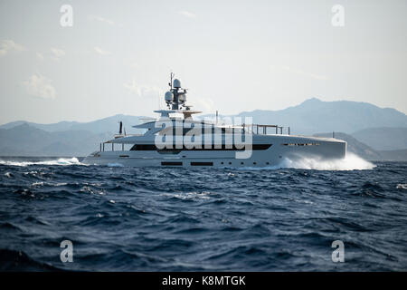 Fast luxurious motor yacht on the sea Stock Photo