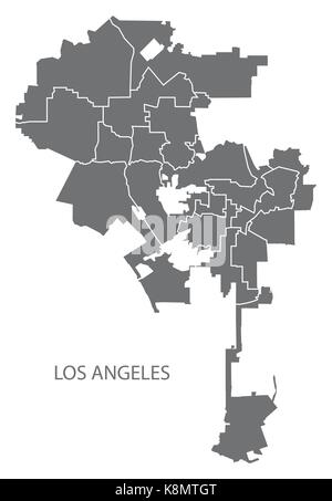 Los Angeles city map with boroughs grey illustration silhouette shape Stock Vector