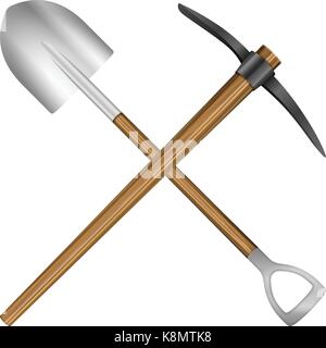 Shovel and mattock on a white background. Vector illustration. Stock Vector