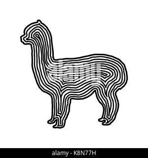 A alpaca illustration icon in black offset line. Fingerprint style for logo or background design. Stock Vector