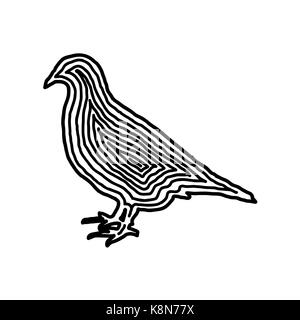 A bird illustration icon in black offset line. Fingerprint style for logo or background design. Stock Vector