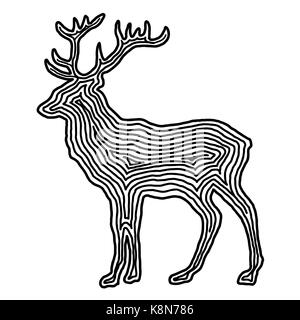 A deer illustration icon in black offset line. Fingerprint style for logo or background design. Stock Vector