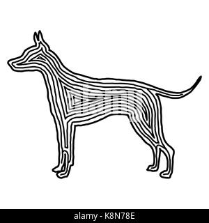 A dog illustration icon in black offset line. Fingerprint style for logo or background design. Stock Vector