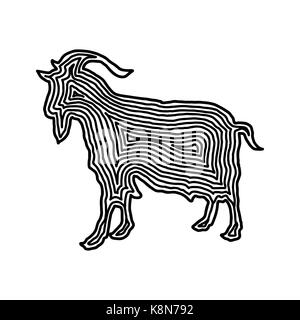 A goat illustration icon in black offset line. Fingerprint style for logo or background design. Stock Vector