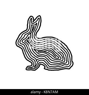 A rabbit illustration icon in black offset line. Fingerprint style for logo or background design. Stock Vector